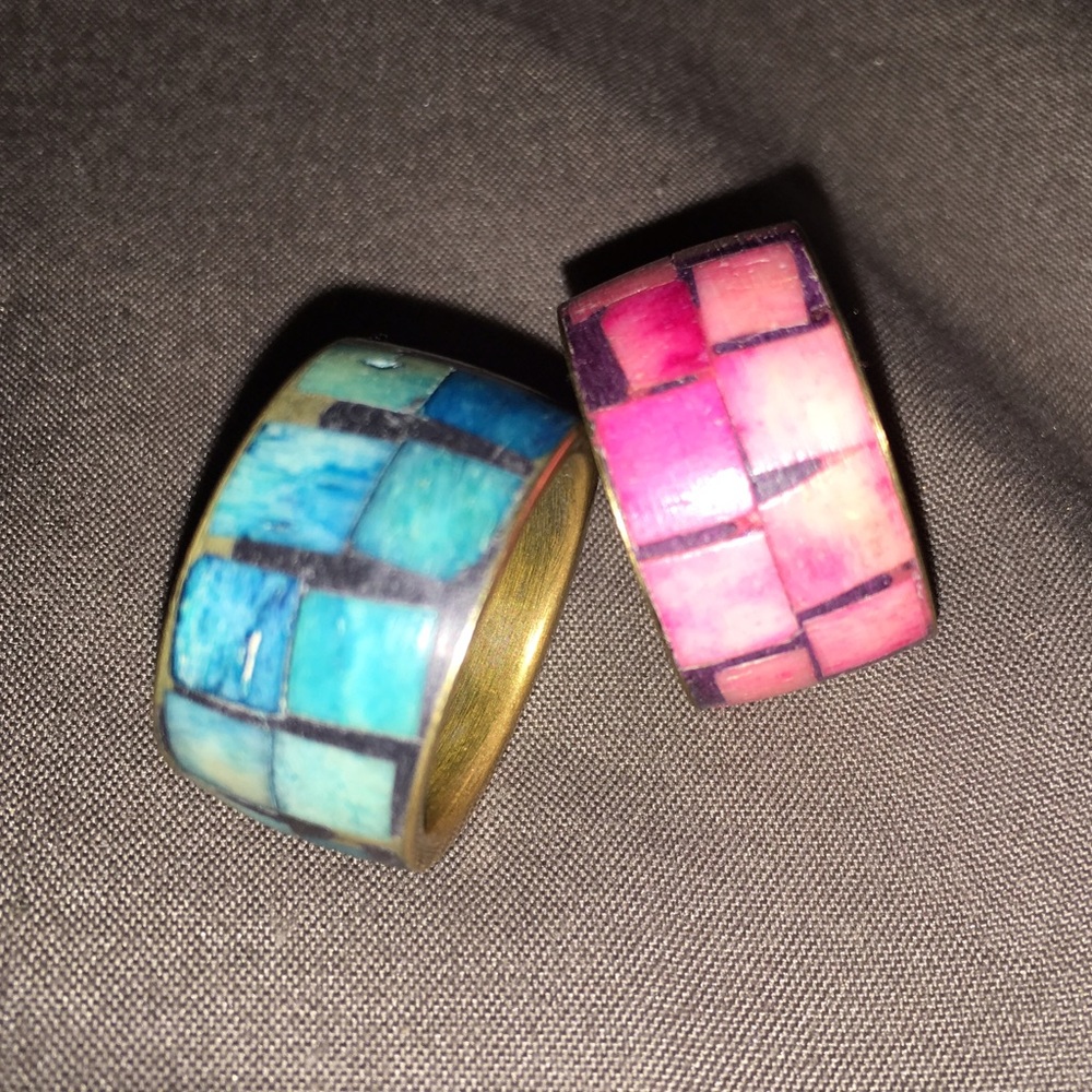 Colorful Mosaic Rings Set